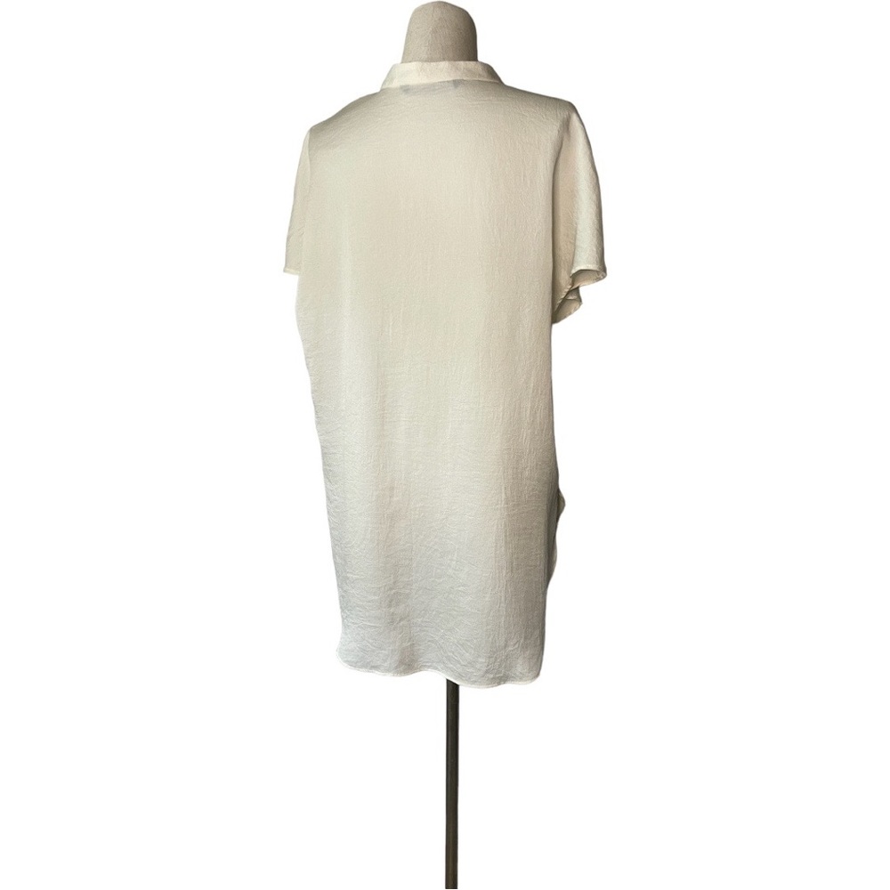 Zara Basic Ivory Cap Sleeve Split Neck Blouse - image 3